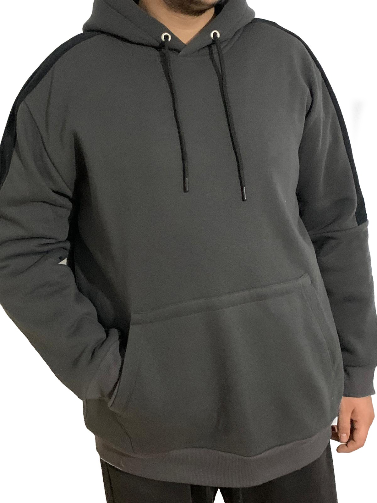 Büyük Beden Kapüşonlu Siyah Şerit Detaylı Sweatshirt